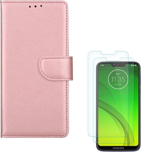 Motorola Moto G7/G7 Plus Hoesjes – Portemonnee Backcover – Pasjeshouder – 2x Screenprotector – Roségoud