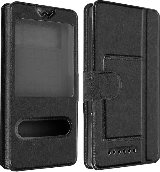Universele Smartphone Hoesjes 5,3-5,8 inch – Flipcase met Venster – Afneembaar – Zwart-Ilumina Benelux