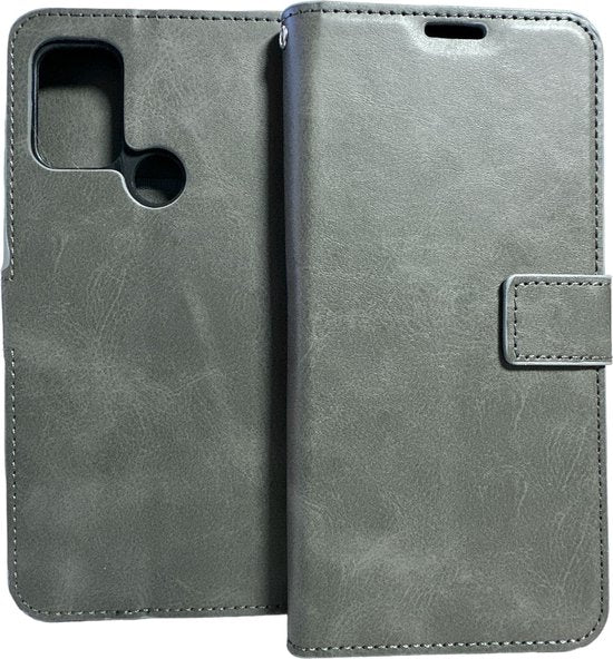 Motorola Moto G60s Hoesjes – Portemonnee Book Case – Pasjeshouder – 2x Screenprotector – Grijs-Ilumina Benelux