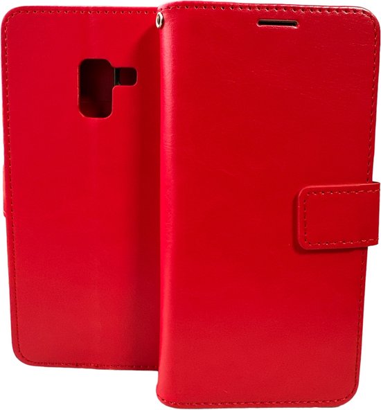 Samsung Galaxy A8 2018 Hoesjes – Portemonnee Hoes – 2 Pack Screenprotector – Pasjeshouder – Rood-Ilumina Benelux