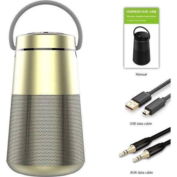 HOPESTAR H33 Premium Bluetooth Speaker – Draagbare Draadloze Speaker met FM Radio & Powerbank – Goud-Ilumina Benelux