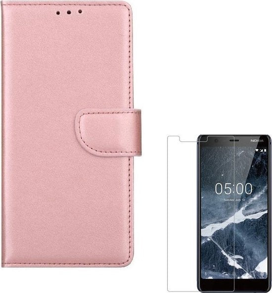 Nokia 5.1 Hoesjes – Portemonnee Hoes – Magneetsluiting – Inclusief 2x Screenprotector – Roségoud-Ilumina Benelux