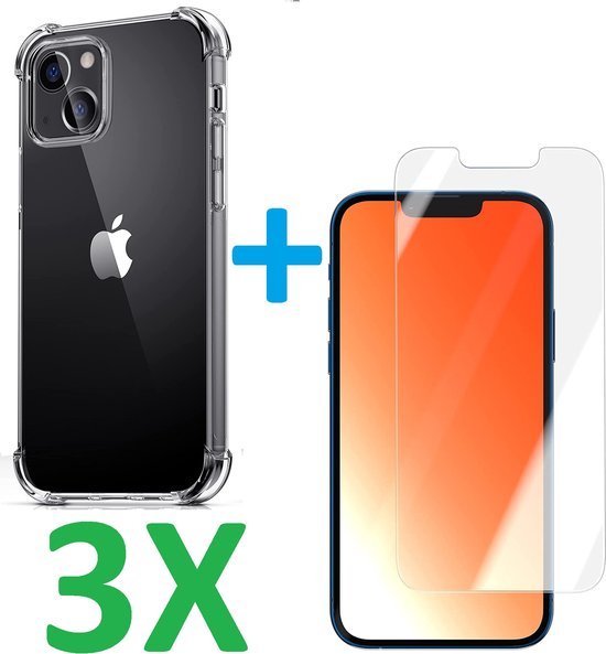 iPhone 13 Hoesjes – Schokbestendige Siliconen Backcover – Inclusief 3 Pack Screenprotector Gehard Glas – Transparant-Ilumina Benelux
