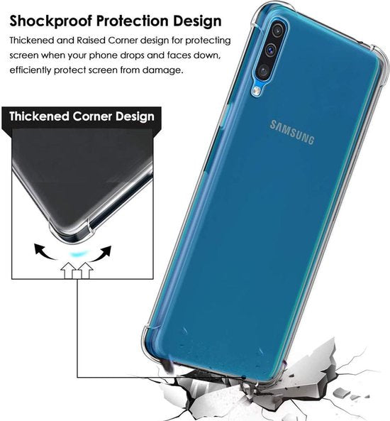 Anti-Shock silicone hoesje zwart met 2 Pack Screenprotector Glas Geschikt voor: Samsung Galaxy A10