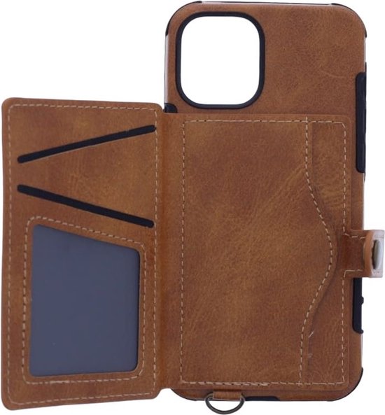 iPhone 12 Pro Max Hoesjes – Siliconen Backcover – Pasjeshouder – Polsbandje – Lichtbruin-Ilumina Benelux