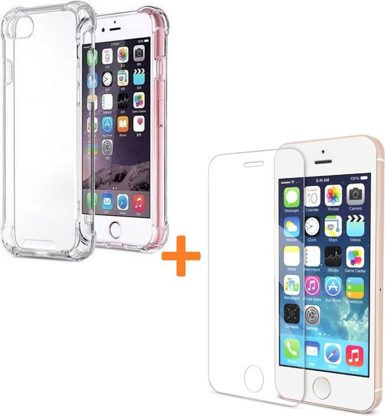 iPhone 5/5S/SE 2016 Hoesjes – Siliconen Backcover – Schokbestendig – 2 Pack Screenprotector Gehard Glas – Transparant-Ilumina Benelux