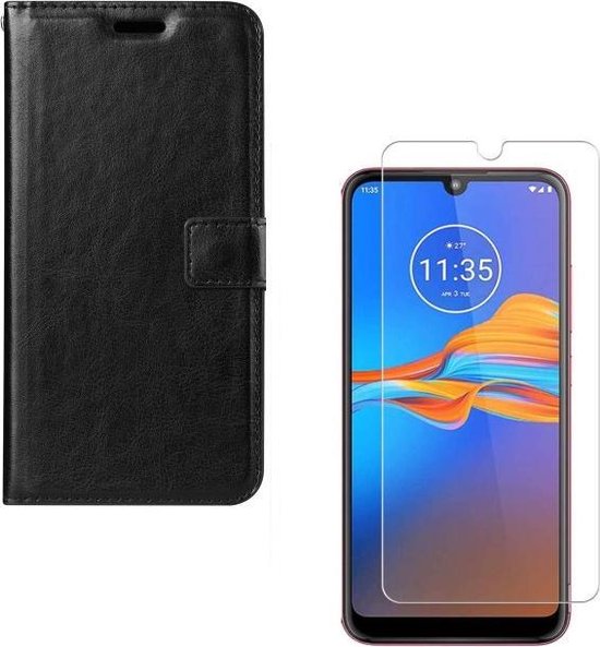 Motorola Moto E6S Hoesjes – Portemonnee Hoes – Pasjeshouder – 2x Screenprotector – Zwart-Ilumina Benelux
