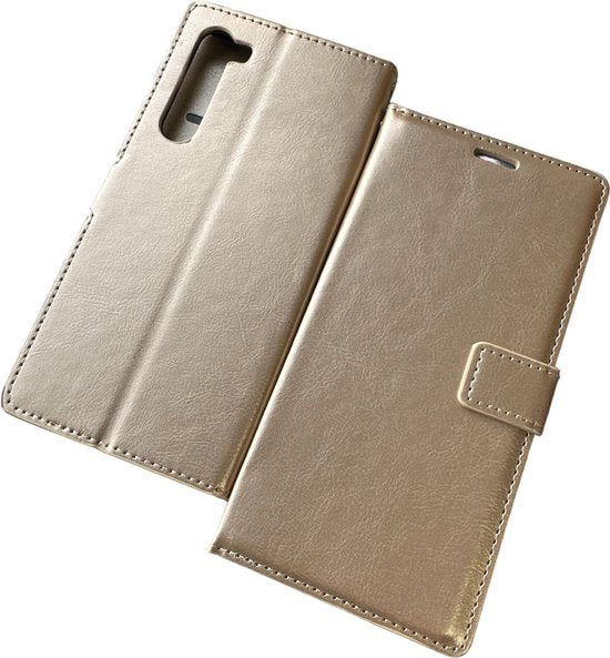 Motorola Edge Hoesjes – Portemonnee Book Case – Magneetsluiting – Inclusief 2x Screenprotector – Goud-Ilumina Benelux