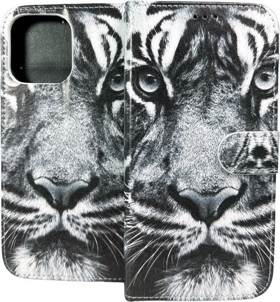 iPhone 13 Pro Max Hoesjes – Portemonnee Book Case – Pasjeshouder – Magneetsluiting – Tiger Print-Ilumina Benelux