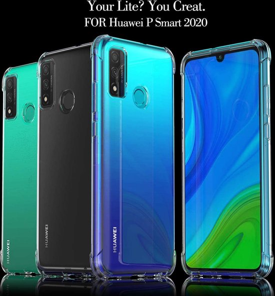 Huawei P Smart 2020 Hoesjes – Hybride Backcover – Schokbestendig – 2x Screenprotector Gehard Glas – Transparant-Ilumina Benelux