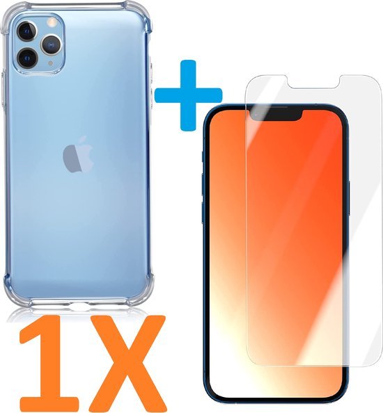 iPhone 12 Mini Hoesjes – Siliconen Backcover – Schokbestendig – 1 Pack Screenprotector Gehard Glas – Transparant-Ilumina Benelux