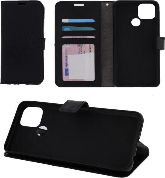 Oppo A15 Hoesjes – Bookcase Portemonnee Hoes – Pasjeshouder – Magneetsluiting – Zwart-Ilumina Benelux