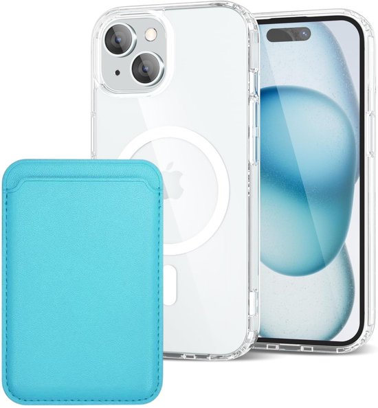 iPhone 15 Hoesjes – Anti-Shock Backcover met MagSafe – Magnetische Pasjeshouder – Lichtblauw-Ilumina Benelux