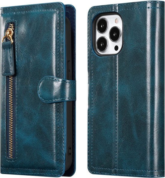 iPhone 15 Pro Max Hoesjes – Vintage Portemonnee Hoes – Pasjeshouder – Magneetsluiting – Blauw-Ilumina Benelux