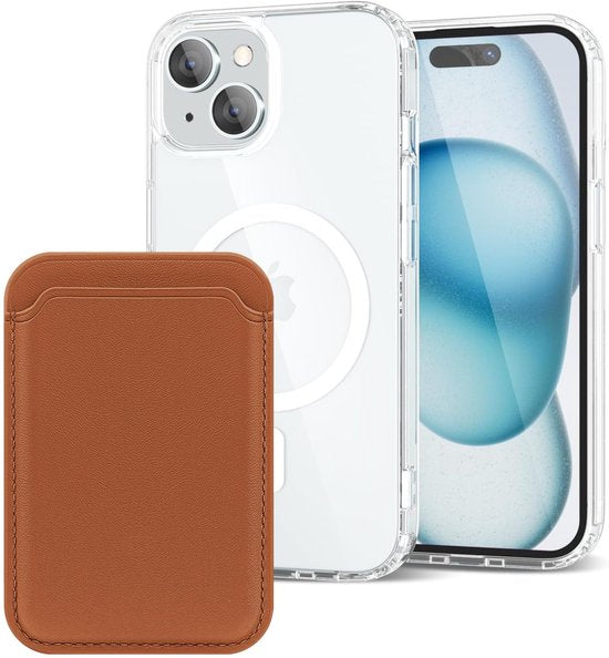 iPhone 15 Hoesjes – Anti-Shock Backcover met MagSafe – Magnetische Pasjeshouder – Bruin-Ilumina Benelux