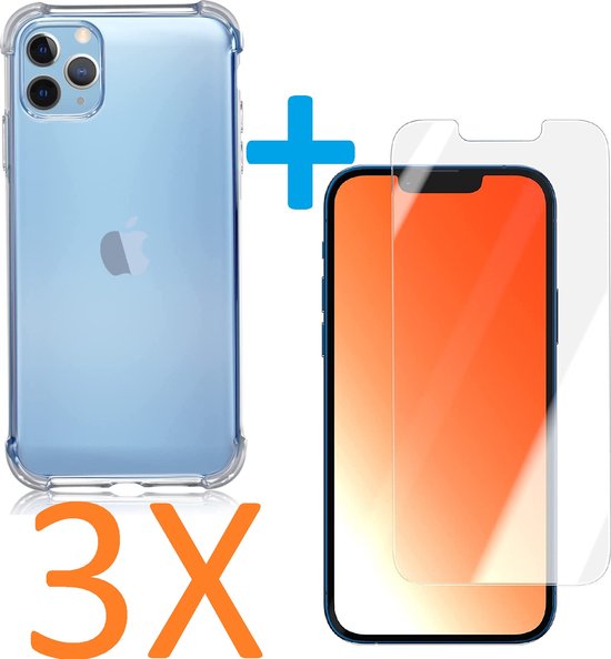 iPhone 12 Mini Hoesjes – Schokbestendige Siliconen Backcover – 3 Pack Screenprotector Gehard Glas – Transparant-Ilumina Benelux
