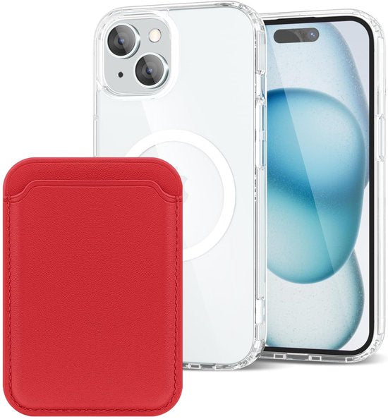 iPhone 15 Plus Hoesjes – Anti-Shock Backcover met MagSafe – Magnetische Pasjeshouder – Rood-Ilumina Benelux