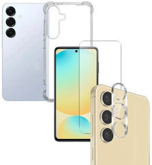 Samsung Galaxy S24 FE/S25 FE Hoesjes – Anti-Shock Siliconen Backcover – Transparant – 3x Screenprotector Glas – 3x Camera Lens Protector