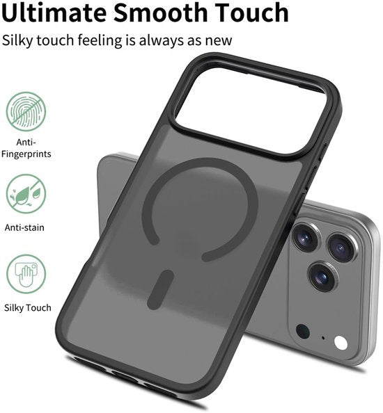 iPhone 17 Pro Hoesjes – Transparante Matte Bumper – MagSafe – Slank & Schokbestendig – Zwart-Ilumina Benelux