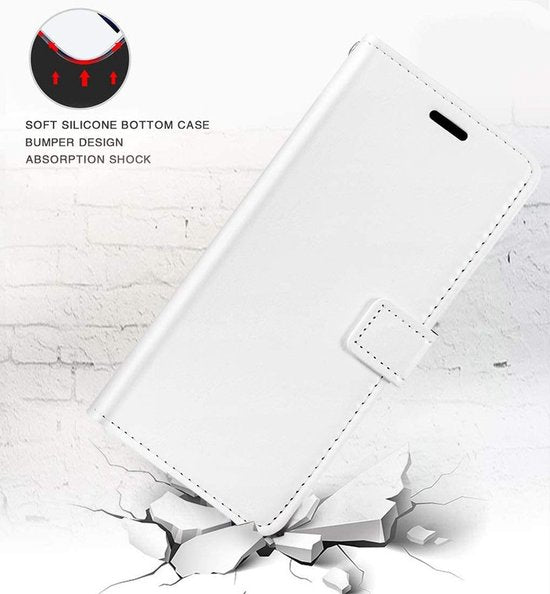 Samsung Galaxy A22 4G Hoesjes – Portemonnee Bookcase – Magneetsluiting – 2x Gehard Glas Screenprotector – Wit-Ilumina Benelux