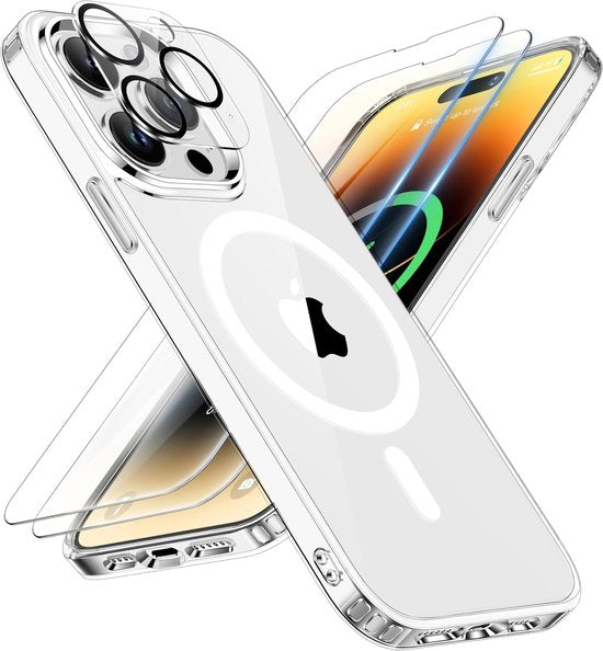 iPhone 14 Plus Hoesjes – Magnetische Clear Backcover Magsafe – 2x Screenprotector – Camera Lens Protector – Transparant-Ilumina Benelux