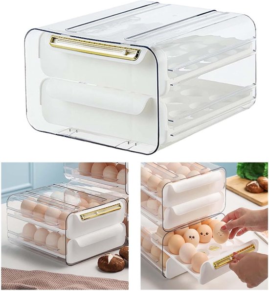 Eierhouder koelkast – Duo-laags eiertray 32 eieren (16+16) – Transparant – Stapelbaar – Velox Goods VL-526-Eierdop-Ilumina Benelux