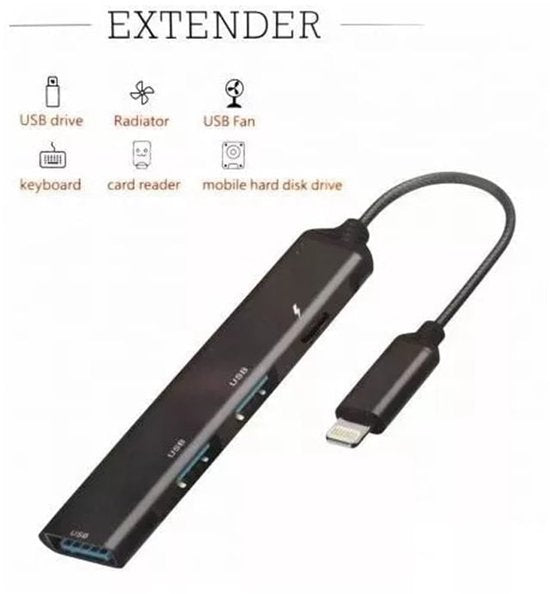 Lightning Hub Adapter – Geschikt voor iPhone/iPad – 3x USB 3.0 – Lightning Opladen – Zilver-Ilumina Benelux