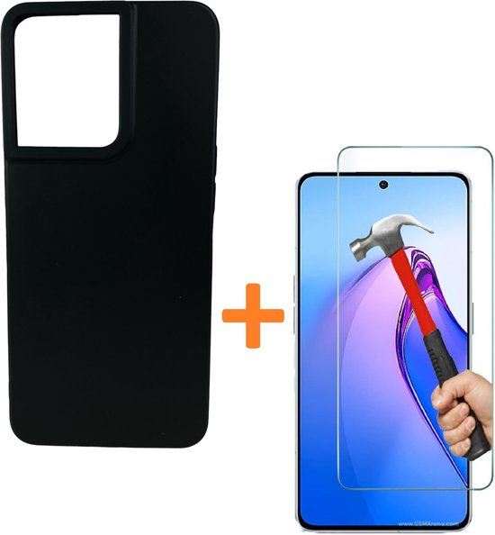 OPPO Reno 8T Hoesjes – TPU Siliconen Backcover – Soft Case – Incl. Gehard Glas Screenprotector – Zwart-Ilumina Benelux