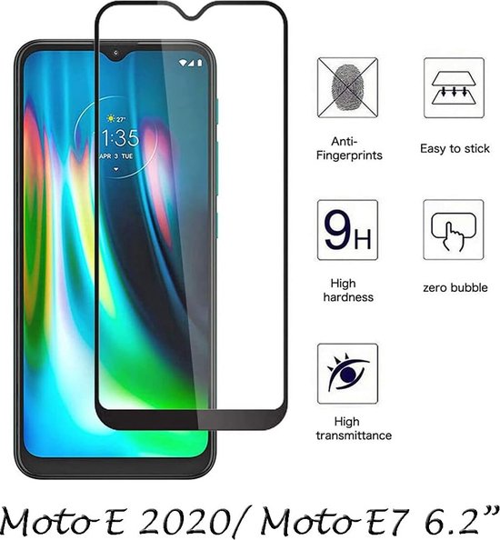 Full Cover Screenprotector - Geschikt voor Motorola Moto E7 - 9H Glas (2-Pack)