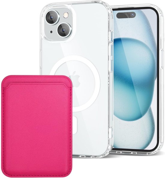 iPhone 15 Plus Hoesjes – Anti-Shock Backcover – MagSafe – Magnetische Pasjeshouder – Roze-Ilumina Benelux