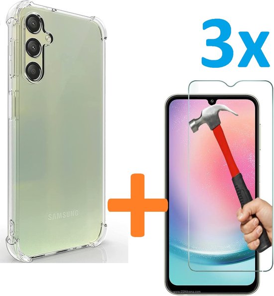 Anti-Shock silicone hoesje met 3 Pack Screenprotector Glas Geschikt voor: Samsung Galaxy A25 4G & 5G