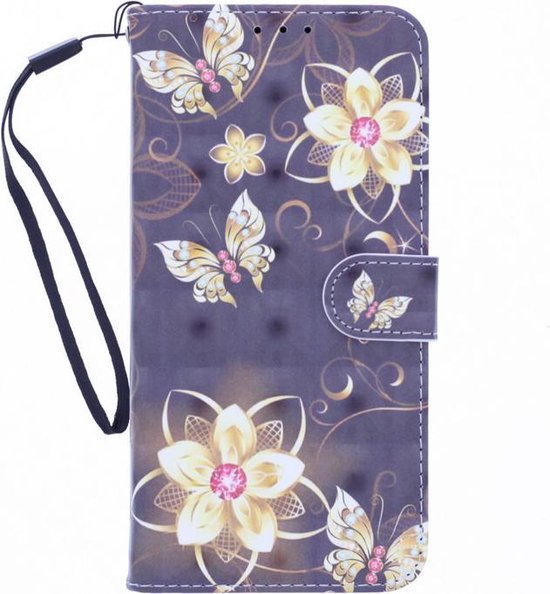 iPhone 12 Hoesjes – Bookcase Portemonnee Hoes – 3D Print Butterflies & Flowers – 2x Screenprotector – Multicolor-Ilumina Benelux