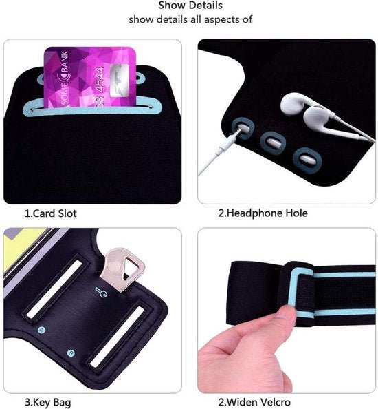 Sportarmband – Geschikt voor Samsung Galaxy M20 – Neopreen – Met Sleutelhouder – Comfortabel – Blauw-Ilumina Benelux