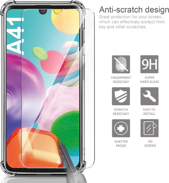 Samsung Galaxy A41 Hoesjes – Anti-Shock Hybride Backcover + 2x Screenprotector Gehard Glas – Transparant-Ilumina Benelux