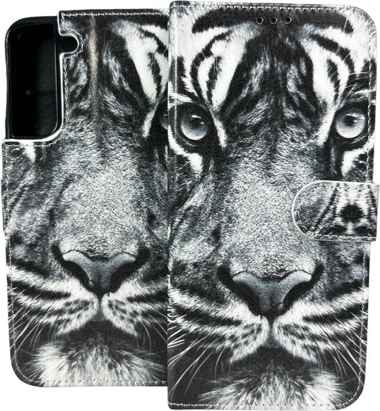 Samsung Galaxy S22 Plus Hoesjes – Portemonnee Book Case – Pasjeshouder – Magneetsluiting – Tijgerprint-Ilumina Benelux