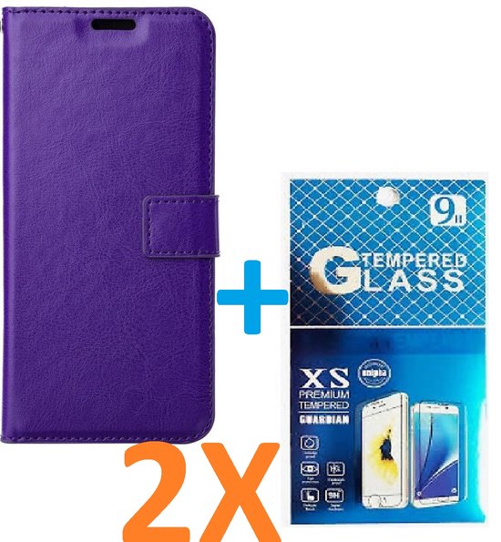 Oppo A77 5G Hoesjes – Portemonnee Book Case – Pasjeshouder – 2x Gehard Glas Screenprotector – Paars-Ilumina Benelux