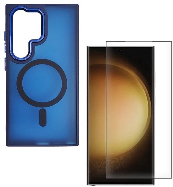 Samsung Galaxy S25 Ultra Hoesjes – Magnetische MagSafe Backcover – Matte Achterkant – 2x Screenprotector – Blauw-Ilumina Benelux