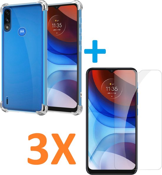 Motorola Moto E7i Power Hoesjes – Soft TPU Siliconen Backcover – Schokbestendig – Inclusief 3x Screenprotector – Transparant-Ilumina Benelux