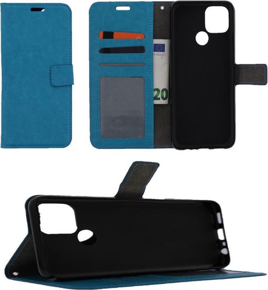 Oppo A15 Hoesjes – Bookcase Portemonnee Hoes – Pasjeshouder – Magneetsluiting – Turquoise-Ilumina Benelux