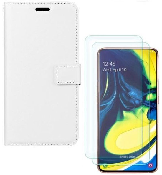 hoesje Geschikt voor: Samsung Galaxy A80 Portemonnee Wit met 2x Glas Screenprotector