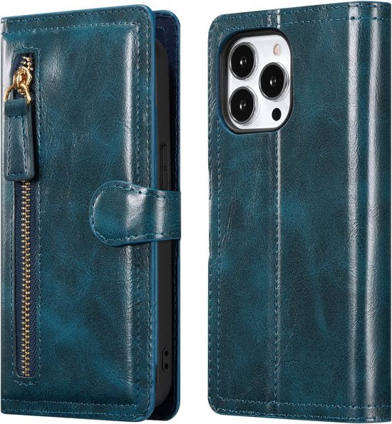 iPhone 16 Plus Hoesjes – Vintage Portemonnee Hoes – Pasjeshouder – Magneetsluiting – Blauw-Ilumina Benelux