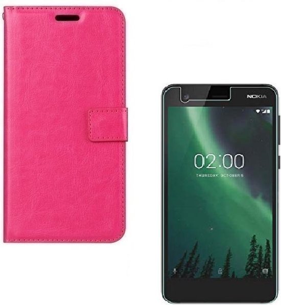 Nokia 2 Hoesjes – Portemonnee Bookcase – Pasjeshouder – 2x Screenprotector – Roze-Ilumina Benelux