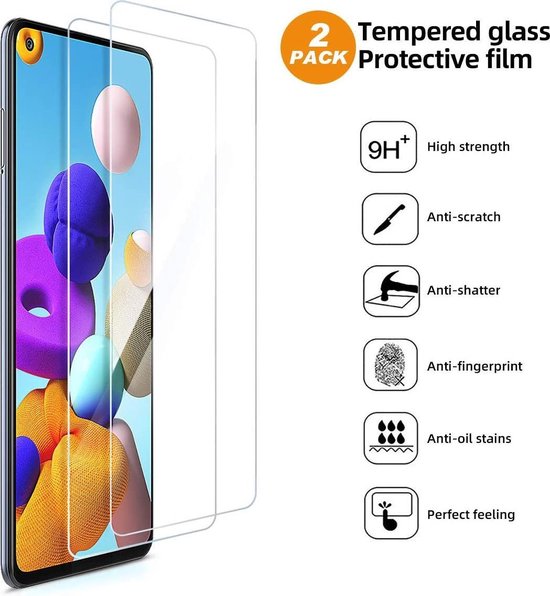 Samsung Galaxy A21S Hoesjes – Transparante Siliconen Backcover – 2x Screenprotector Gehard Glas – Anti-kras-Ilumina Benelux