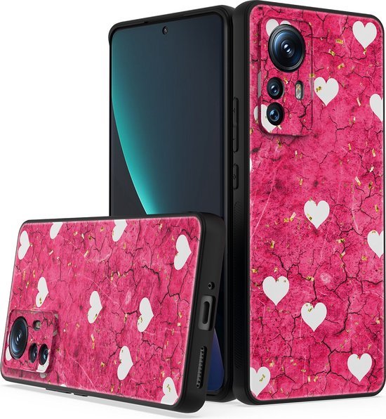 Xiaomi 12 Lite Hoesjes – Siliconen Backcover – Print Roze Hartjes – Roze-Ilumina Benelux