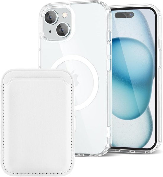 iPhone 15 Hoesjes – Anti-Shock Backcover met MagSafe – Magnetische Pasjeshouder – Wit-Ilumina Benelux