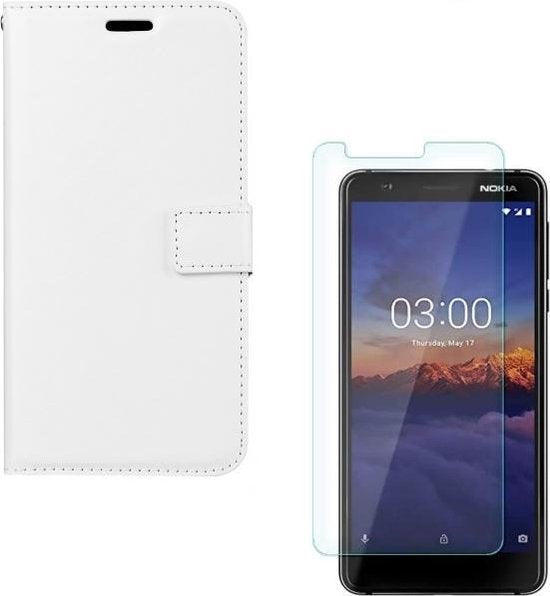 Nokia 3.1 Hoesjes – Portemonnee Hoes – Magneetsluiting – Inclusief 2x Screenprotector – Wit-Ilumina Benelux
