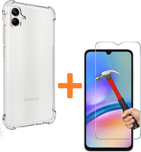 Anti-Shock silicone hoesje met 2 Pack Screenprotector Glas Geschikt voor: Samsung Galaxy A05