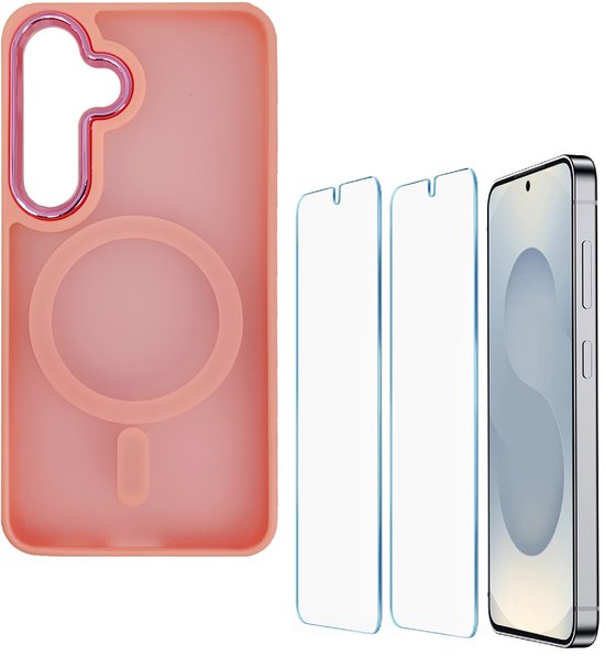 Samsung Galaxy S25 Hoesjes – Matte MagSafe Backcover – Magnetisch – 2x Screenprotector – Roze-Ilumina Benelux