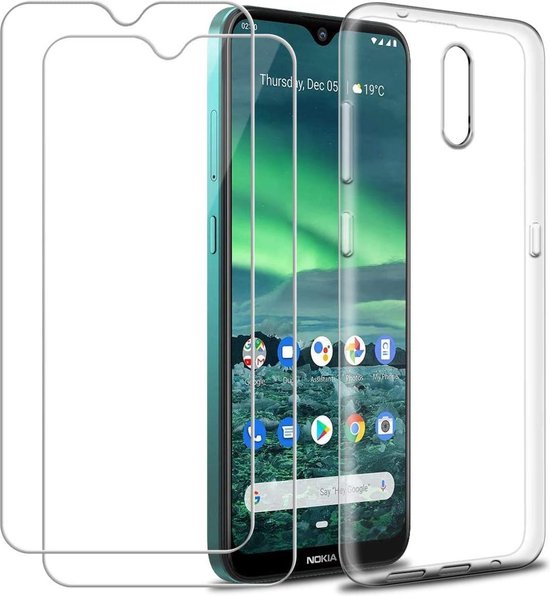 Nokia 2.3 Hoesjes – Transparante TPU Siliconen Backcover – 2x Gehard Glas Screenprotector – Anti-kras-Ilumina Benelux