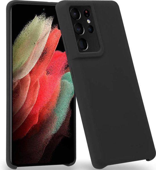 Samsung Galaxy S21 Ultra Hoesjes – Liquid Siliconen Backcover – Soft Touch – Flexibel – Zwart + Screenprotector-Ilumina Benelux